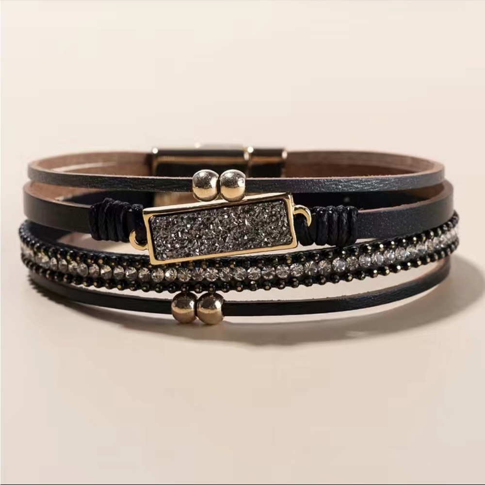 NWT began Faux leather bohemian stacked/multilayer druzy bracelet new with tags